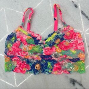Victoria’s secret PINK Bralette Neon Rainbow Hot Pink Womens Medium Sexy Lace